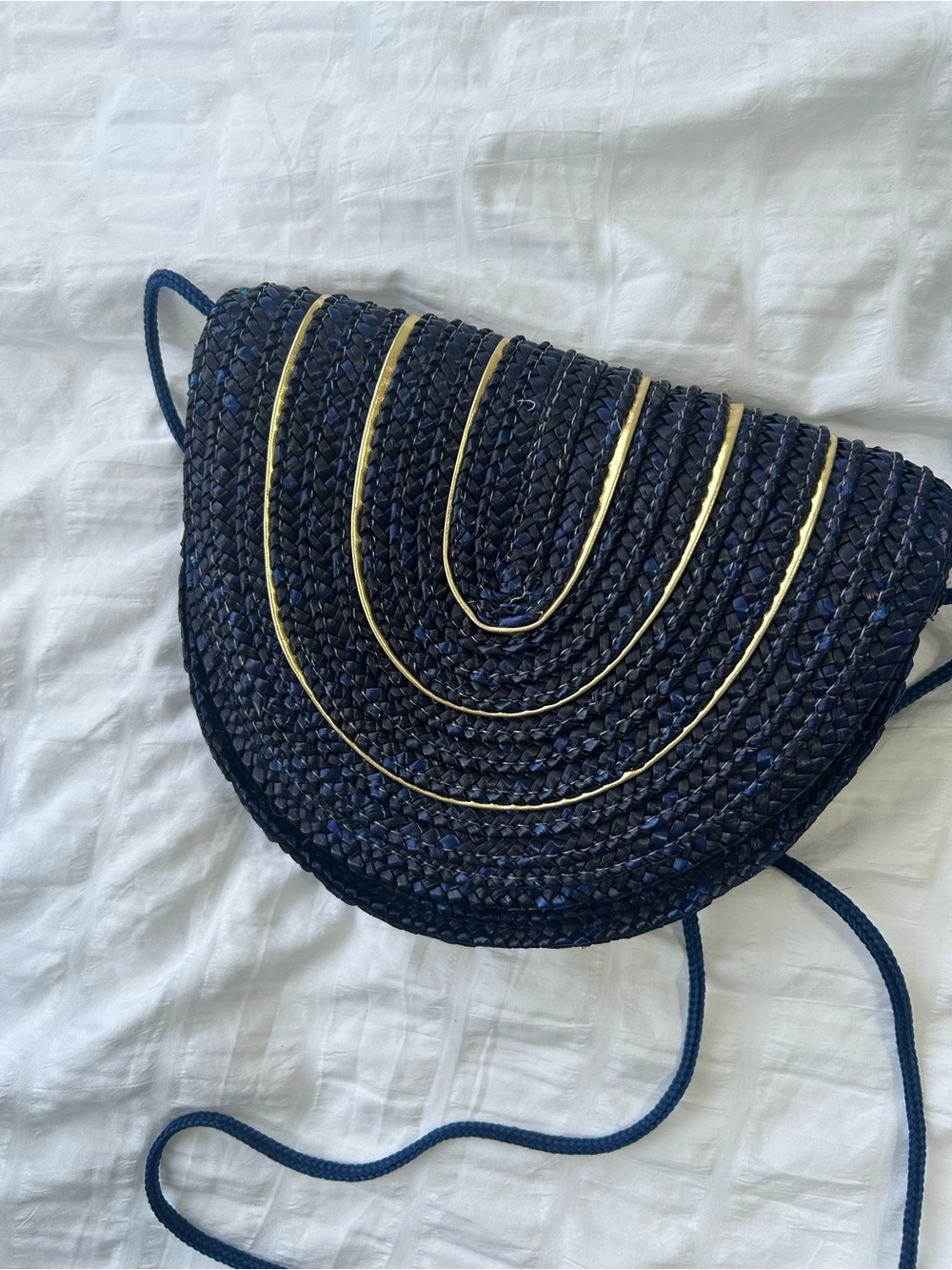Navy Woven Crossbody Bag with Gold Trim